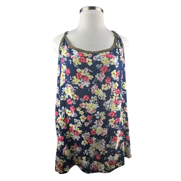 Torrid Lace Back Cami Top Navy Blue Multi-Colored Floral Print Plus Size 5 5X - Picture 11 of 16